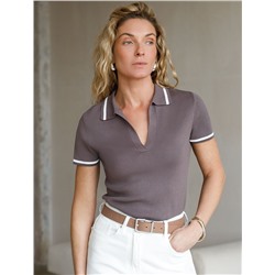 Джемпер с воротником-поло с коротким рукавом тонкой вязки из вискозы