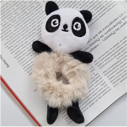 Резинка меховая панда, цвет белый-бежевый, Уценка,  арт.08.0916