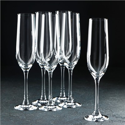 Бокалы для шампанского «Виола», 190 мл, набор 6 шт., хрустальное стекло, прозрачные