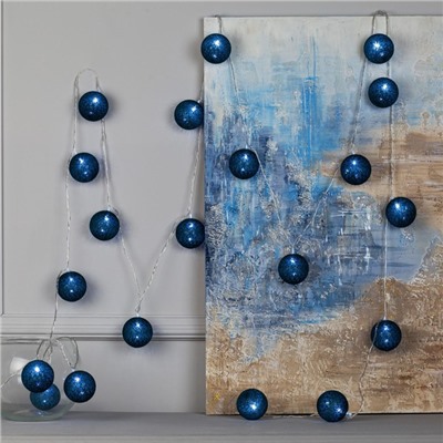 УЦЕНКА Гирлянда «Нить» 5 м с насадками «Клубки изумрудные» 6 см, IP20, 20 LED, 220 В, свечение белое