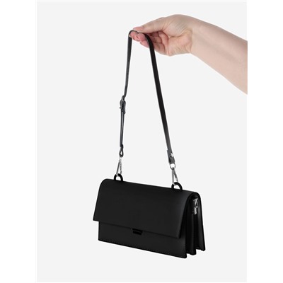 Ручка для сумки из натуральной кожи, регулируемая, с карабинами, 60±2 см × 1.2 см, цвет чёрный, серебряный