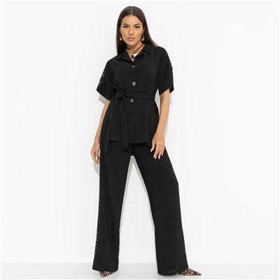 Брючный костюм с кружевными вставками, Престижная номинация (черный, 2 в 1, с поясом)