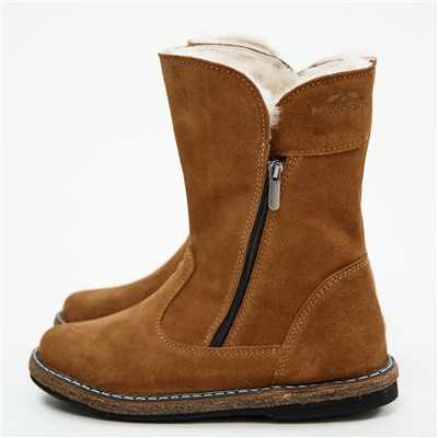 Полусапоги женские рыжие замшевые с замком на войлочной подошве