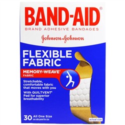 Band Aid, Adhesive Bandages, Flexible Fabric, 30 Bandages