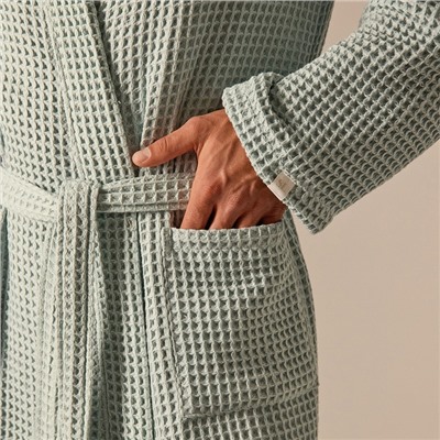 Халат вафельный мужской SL HOME: Boho «Аззура», размер M, хлопок 100%, бирюзовый