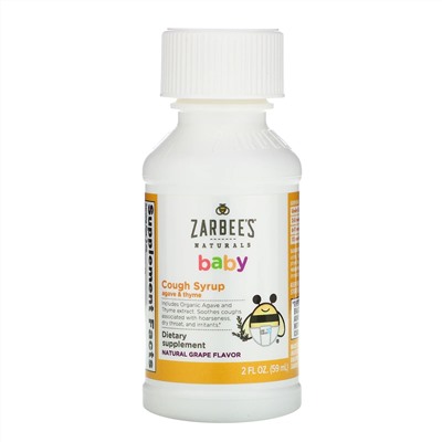 Zarbee's, Baby, Cough Syrup, Agave & Thyme, Natural Grape Flavor, 2 fl oz (59 ml)