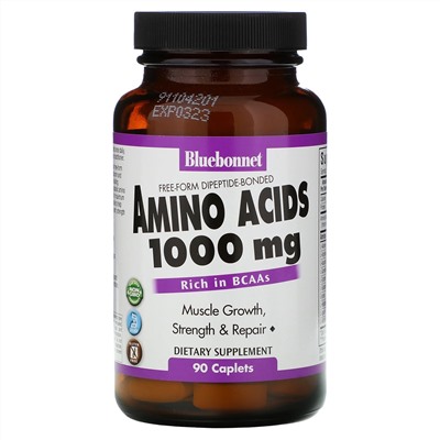 Bluebonnet Nutrition, Аминокислоты, 1000 мг, 90 капсуловидных таблеток
