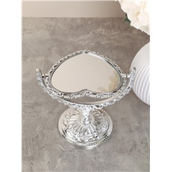 Зеркало настольное ажурное двустороннее 16,5 см сердце / YDW-06 /уп 72/серебро