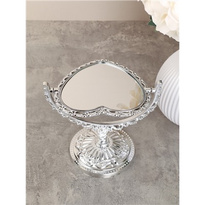 Зеркало настольное ажурное двустороннее 16,5 см сердце / YDW-06 /уп 72/серебро