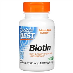 Doctor's Best, биотин, 10 000 мкг, 120 вегетарианских капсул