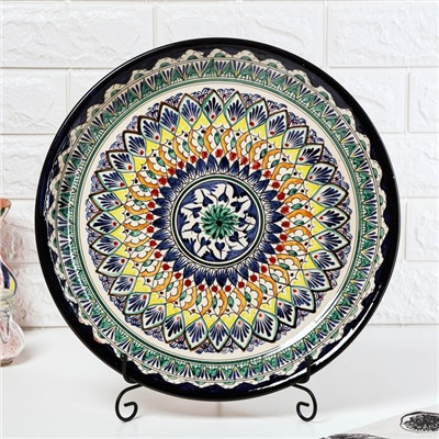 Ляган узбекский Риштанская Керамика «Узоры», d=37 см, синий