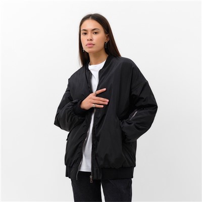 Бомбер женский демисезонный, чёрный, размер L (46-48)