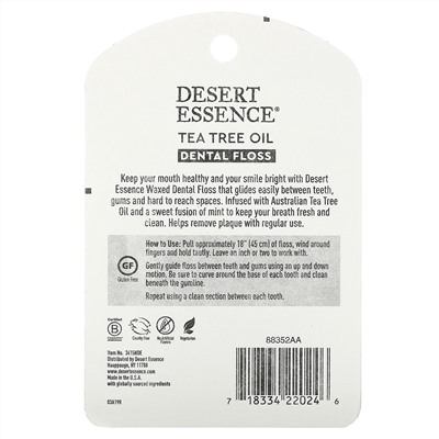 Desert Essence, Зубная нить с маслом чайного дерева, вощеная, 45,7 м (50 ярдов)