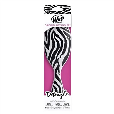 Wet Brush Расческа для спутанных волос / Original Detangler Safari Zebra BWR830SAFZE, черно-белый 24589