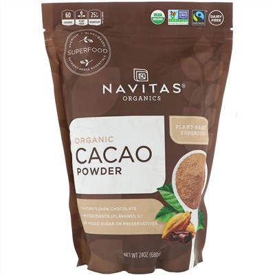 Navitas Organics, органический какао-порошок, 680 г (24 унции)