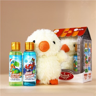 Подарочный набор новогодний детский «С Новым Годом»: пена для ванны 2×100 мл и мягкая игрушка утёнок, Чистое счастье