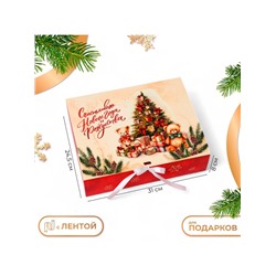 Коробка подарочная новогодняя складная, упаковка «Счастливого Нового года и Рождества», 31×24.5×8 см .