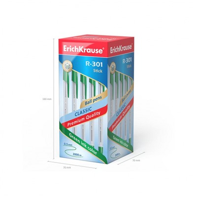 Ручка шариковая R-301"Классика " 1.0мм 43187 зеленая ErichKrause