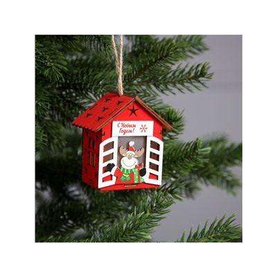 Ёлочная игрушка «Дом с оленем», 8.7×4.6 см, 1 LED, от батареек, свечение тёплое белое