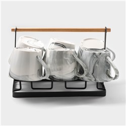 Набор кружек на металлической подставке «Мрамор», 6 предметов: 390 мл, керамика, серый