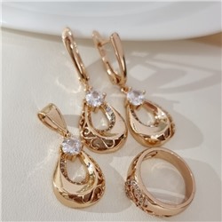 Комплект ювелирной бижутерии коллекция "Дубай" серьги, кулон и кольцо 18 р, покрытие позолота, вставка: фианиты и цирконы, цвет: прозрачный, арт.217.484-18