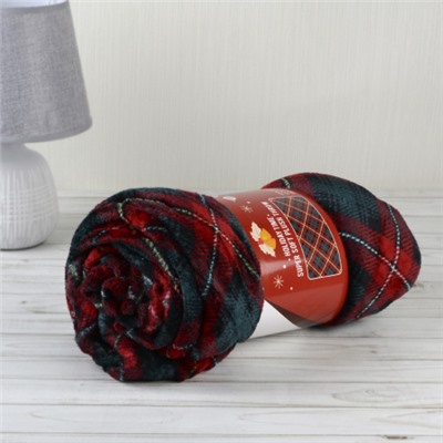 Плед флисовый 150х200 см Зеленый в клетку / GP611-6 /уп 20/100/ 714084 новогодний