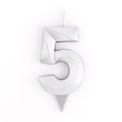 Свеча для торта "Грань" серебряная - цифра "5" 7,8 см