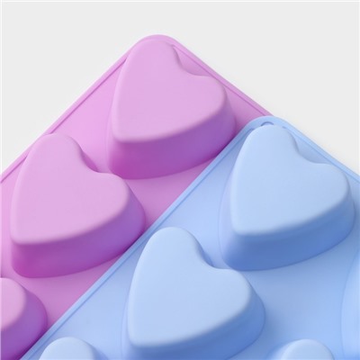 Форма для выпечки Доляна «Сердце», силикон, 31×16 см, 8 ячеек (7×6.8 см), МИКС