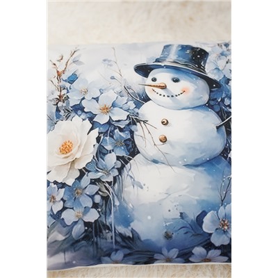 Наволочки Дед мороз и снеговик синий 2 шт велюр