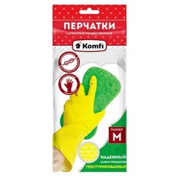 Перчатки хозяйственные латексные "Для деликатной уборки"с х/б напылением M желтые DGL017L Komfi