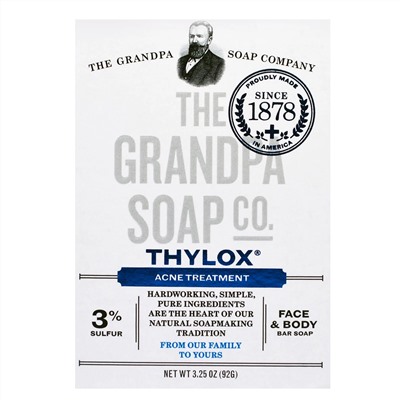 Grandpa's, Брусковое мыло для лица и тела, Thylox, борьба с акне, 92 г