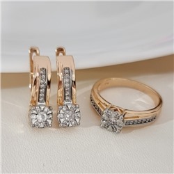 Комплект ювелирной бижутерии коллекция "Дубай" серьги и кольцо 17 р, покрытие позолота, вставка: фианиты и цирконы, цвет: прозрачный, арт.215.692-17