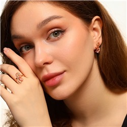 Комплект ювелирной бижутерии коллекция "Дубай" серьги и кольцо 17 р, покрытие позолота, вставка: фианиты, цвет: розоввый, арт.213.533-17