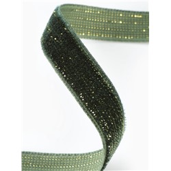 Лента бархатная, с золотым люрексом, 10 мм, 18±1 м, зелёная №165