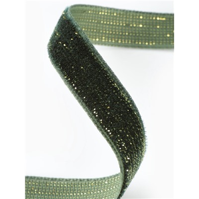 Лента бархатная, с золотым люрексом, 10 мм, 18±1 м, зелёная №165