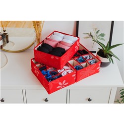 Набор органайзеров для хранения белья «Листочки», 3 шт., 32×24×12 см, цвет красный