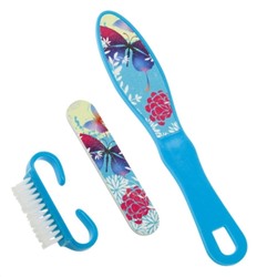 517998 Dewal Beauty Набор педикюрный 3 предмета (терка, пилка, щетка) NAB-1, голубой