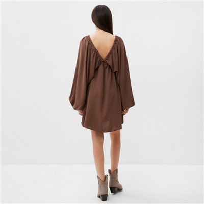 Платье мини женское MIST с глубоким вырезом, размер 48, коричневое