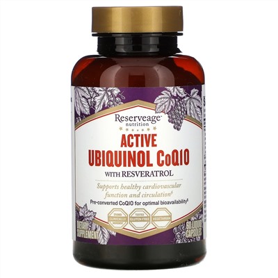 ReserveAge Nutrition, Active Ubiquinol CoQ10 with Resveratrol, 60 Liquid Capsules