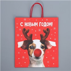 Пакет подарочный новогодний крафтовый «С Новым годом», 28×32×15 см