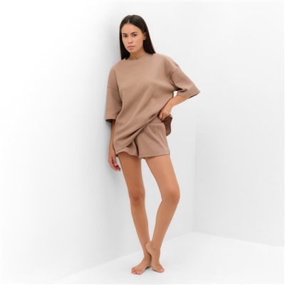 Пижама женская (футболка, шорты) KAFTAN Basic line, размер 42, цвет кофейный
