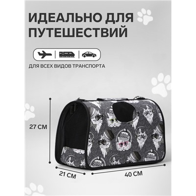 Сумка - переноска для животных «Зимние коты», размер M, 40×21×27 см