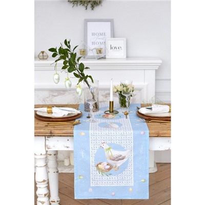 Дорожка на стол Этель «Пасхальные радости» 40×146 см, 100% хлопок, саржа 190 г/м², голубая
