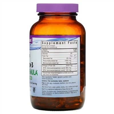 Bluebonnet Nutrition, Natural Omega-3, формула для мозга, 120 мягких желатиновых капсул