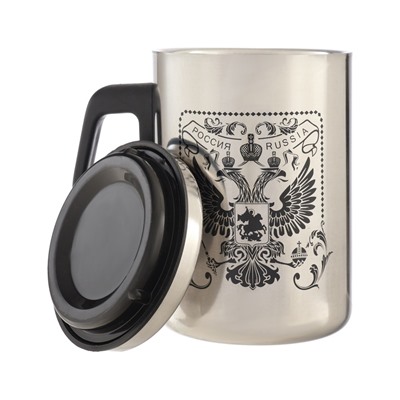 Термокружка «Герб России», 500 мл, сохраняет тепло 2 ч, сталь, 13.5×8.3 см