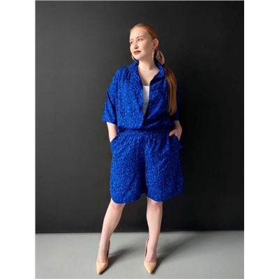 Костюм штапель рубашка _ шорты 1252 (Леопард синий)