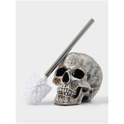 Ёршик для унитаза с подставкой «Череп», стальная ручка, 16×15×22 см, белый