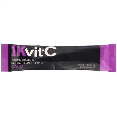 1Kvit-C, Витамин C, спокойствие, шипучая смесь для приготовления напитка, натуральный апельсиновый вкус, 1000 мг, 30 пакетиков по 6,5 г (0,23 унции)