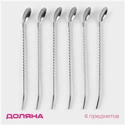 Набор ложек-трубочек барных из нержавеющей стали Доляна «Витые», длина 22 см, 6 шт., серебристый
