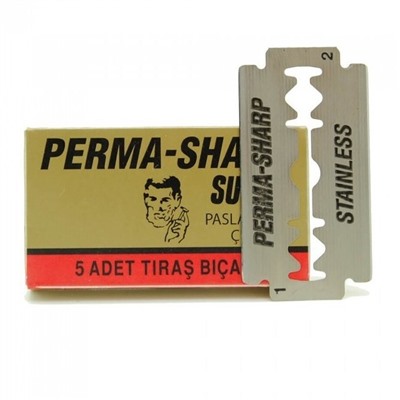 Copy: Лезвия для бритья классические двусторонние Джиллетт(ʤɪˈlet) Perma-Sharp Super Stainless 5шт.(1X5шт. =5 лезвий) (Оригинал)
